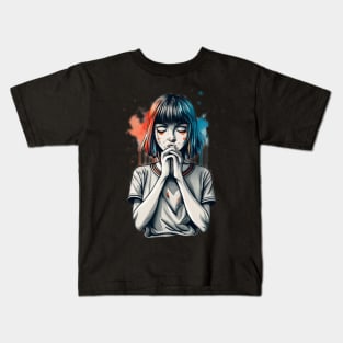 Painted cute shy anime girl Kids T-Shirt